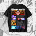 Never Give Up oversize tee Galiyare Naruto anime graphic t-shirt Pakistan streetwear unisex oversized anime inspirational streetwear design