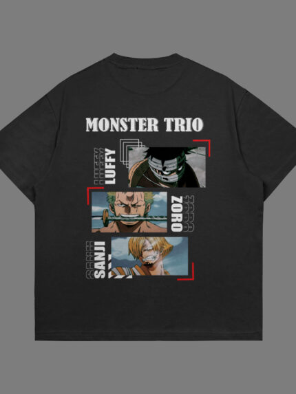 Monster Trio oversize tee One Piece Zoro Sanji Luffy graphic t-shirt Galiyare Pakistani streetwear anime pirate trio graphic design oversized