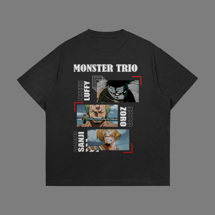Monster Trio oversize tee One Piece Zoro Sanji Luffy graphic t-shirt Galiyare Pakistani streetwear anime pirate trio graphic design oversized
