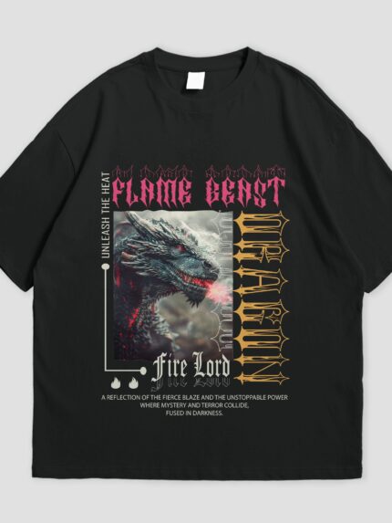 dragon flame tee Unleash the Fire t-shirt 100% cotton regular fit Galiyare Pakistani streetwear strength courage streetwear design