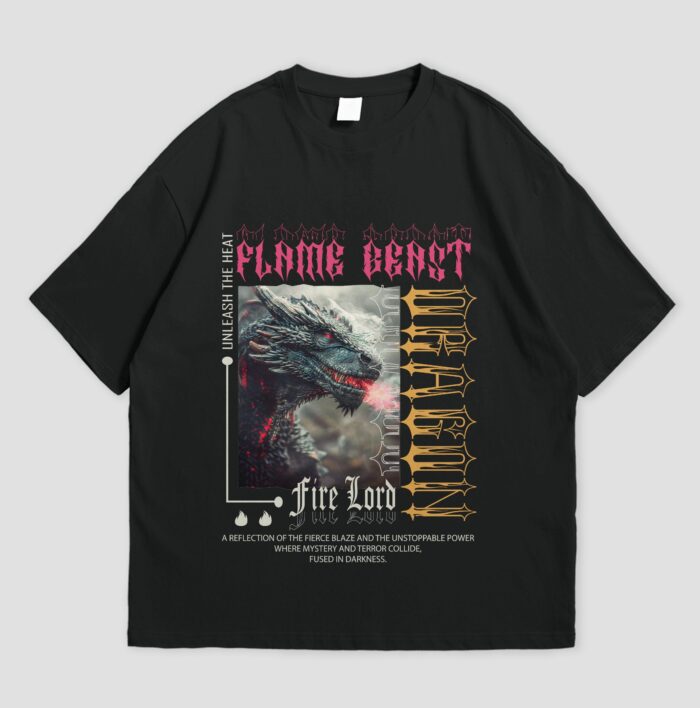 dragon flame tee Unleash the Fire t-shirt 100% cotton regular fit Galiyare Pakistani streetwear strength courage streetwear design