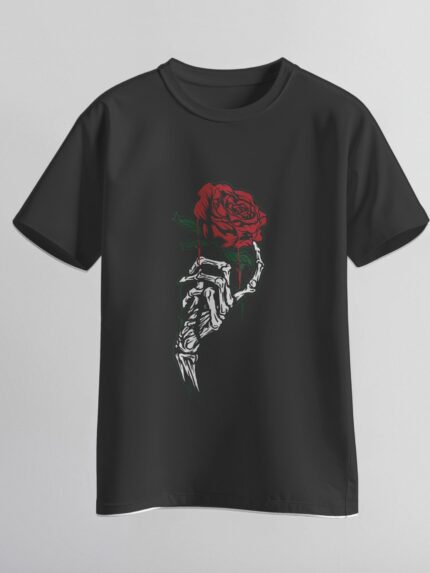 Rose of Life – Skeleton Hand Holding Rose Streetwear T-Shirt